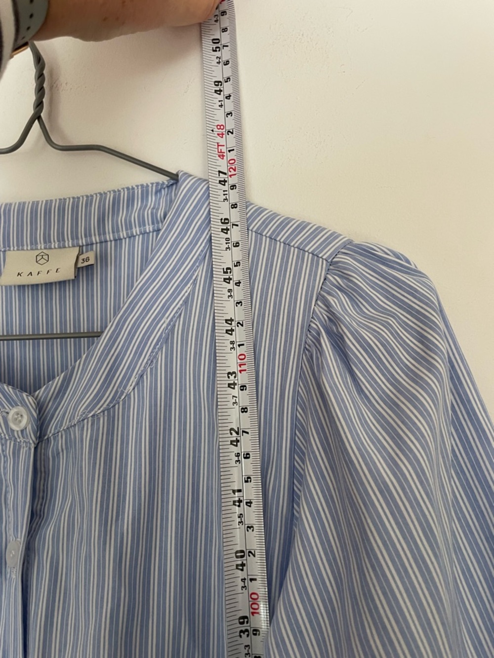 Blue Stripe Midi Dress Puff Sleeve Cotton Blend Size 36 Small - Picture 9 of 10